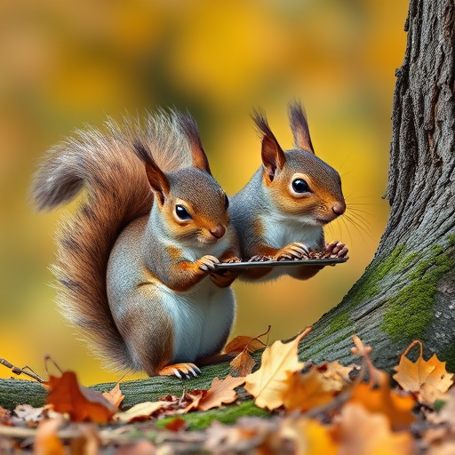 Squirrels near autumn bird food