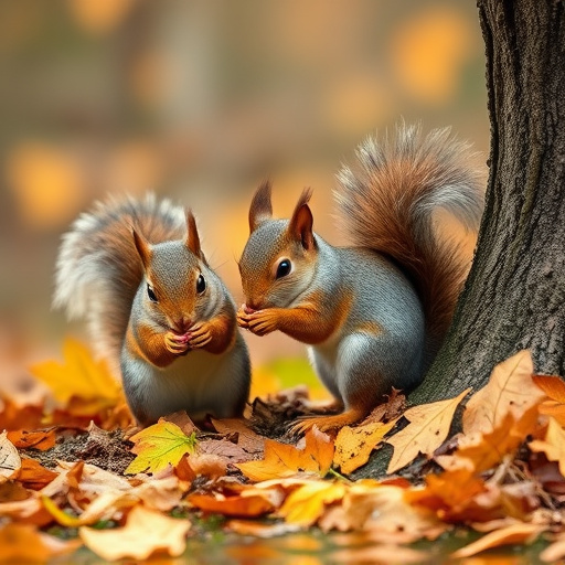 Squirrels near autumn bird food