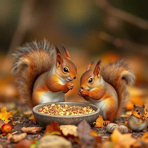 Squirrels near autumn bird food