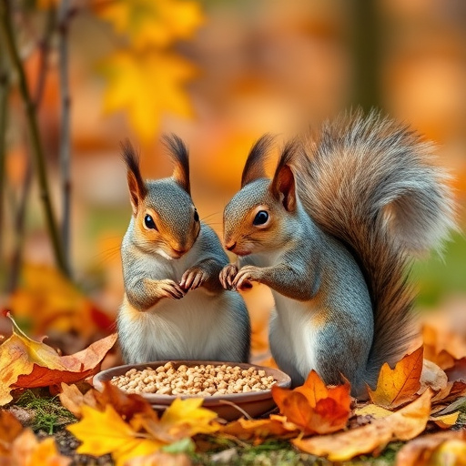 Squirrels near autumn bird food