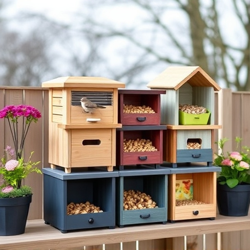 Stacked bird food boxes for delivery