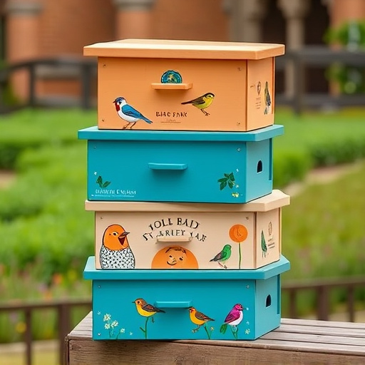 Stacked bird food boxes for delivery