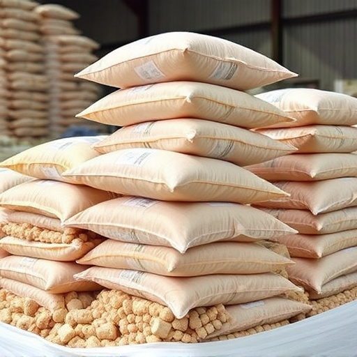 Stacks of suet pellets bags UK