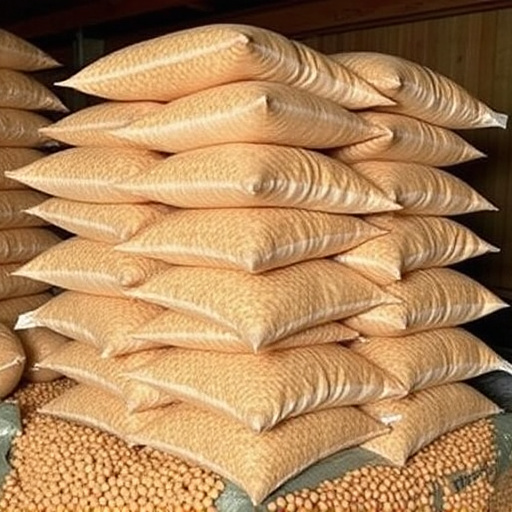 Stacks of suet pellets bags UK