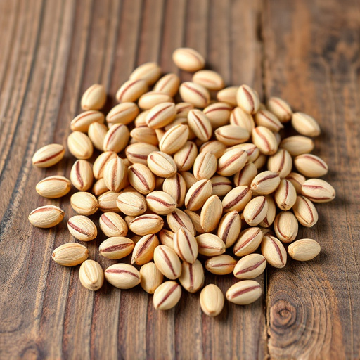 Striped sunflower seeds on wooden table