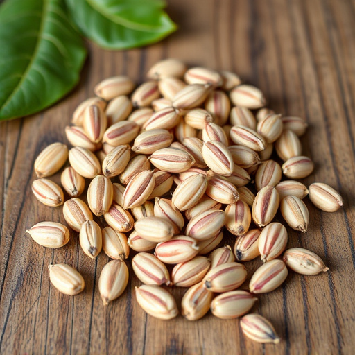 Striped sunflower seeds on wooden table