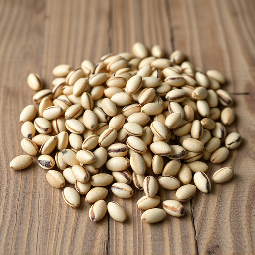 Striped sunflower seeds on wooden table