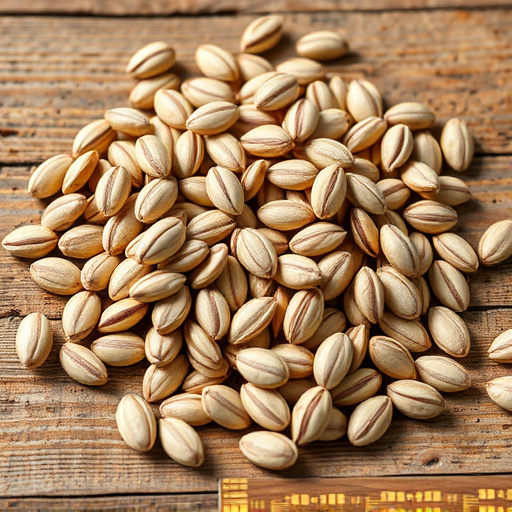 Striped sunflower seeds on wooden table