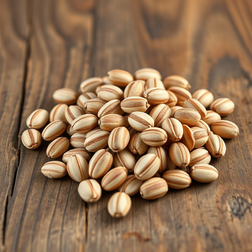 Striped sunflower seeds on wooden table