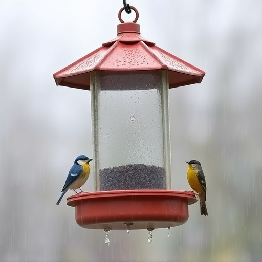 Sturdy weatherproof bird feeder in rain