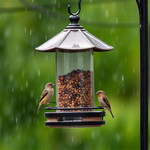Sturdy weatherproof bird feeder in rain