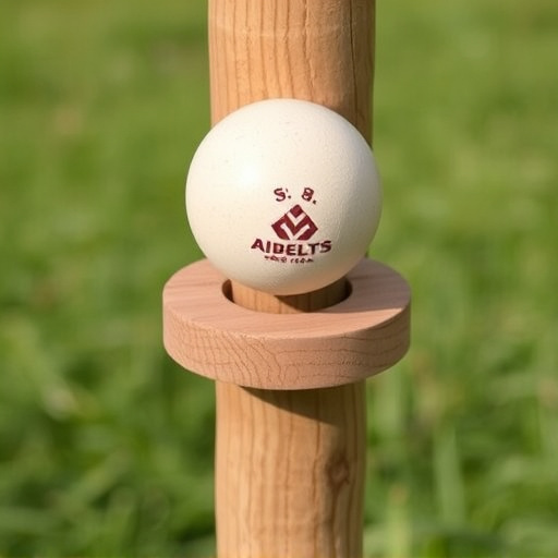 Suet ball holder attached to wooden post