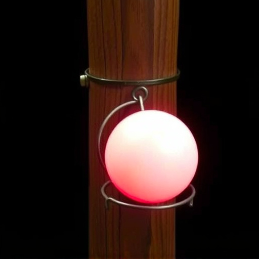 Suet ball holder attached to wooden post