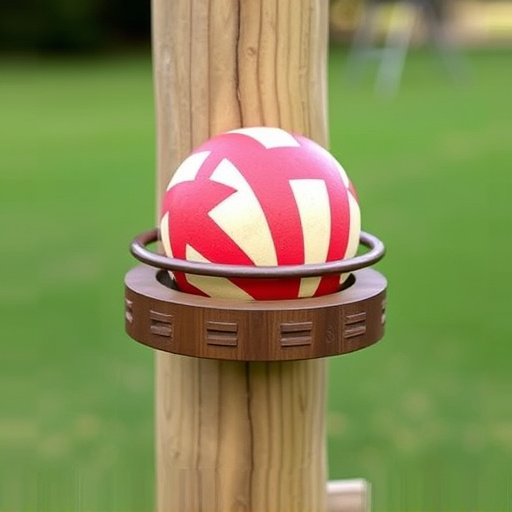Suet ball holder attached to wooden post