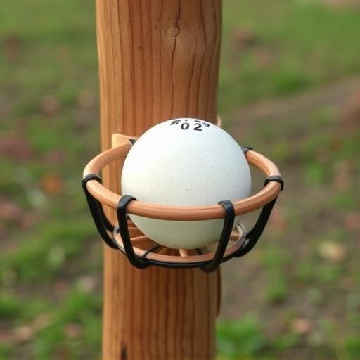 Suet ball holder attached to wooden post