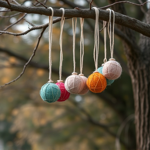 Suet balls dangling from tree branch