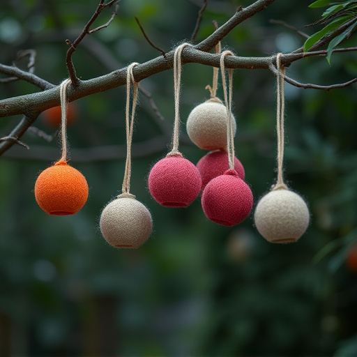 Suet balls dangling from tree branch