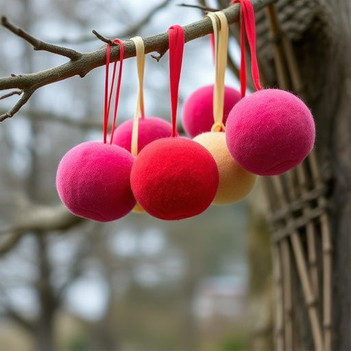 Suet balls dangling from tree branch