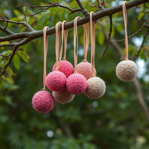 Suet balls dangling from tree branch