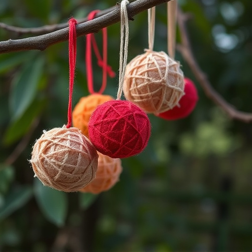 Suet balls dangling from tree branch