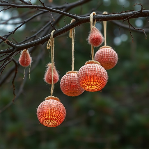 Suet balls hanging from tree branches