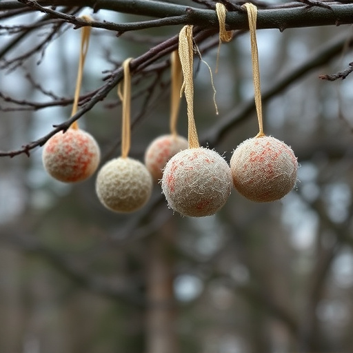 Suet balls hanging from tree branches