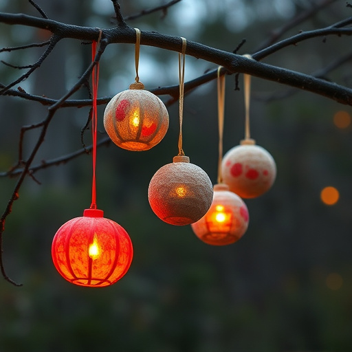Suet balls hanging from tree branches