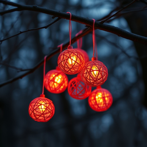 Suet balls hanging from tree branches