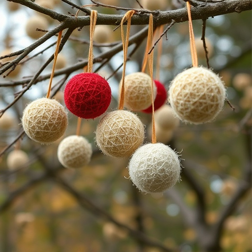 Suet balls hanging from tree branches