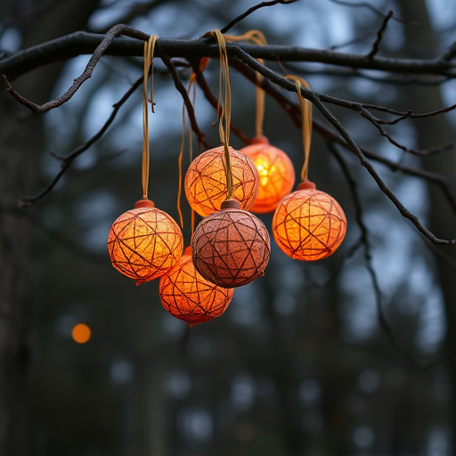 Suet balls hanging from tree branches