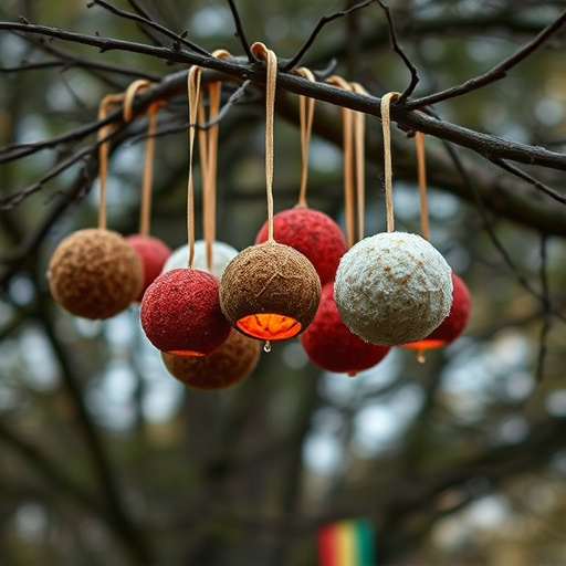 Suet balls hanging from tree branches