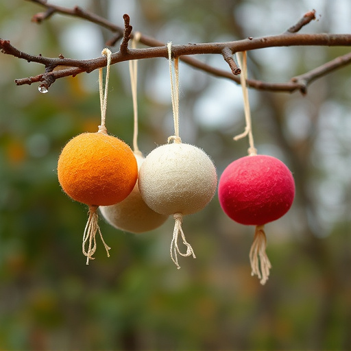 Suet balls hanging on tree branch