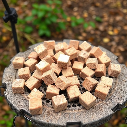 Suet cubes scattered on bird table outdoors