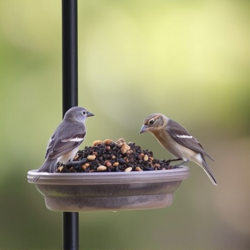 Suet-filled feeder attracting small songbirds