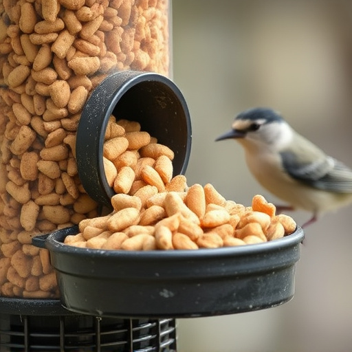 Suet pellets poured into bird feeder