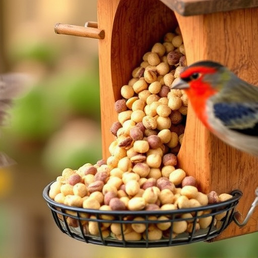 Suet pellets poured into bird feeder