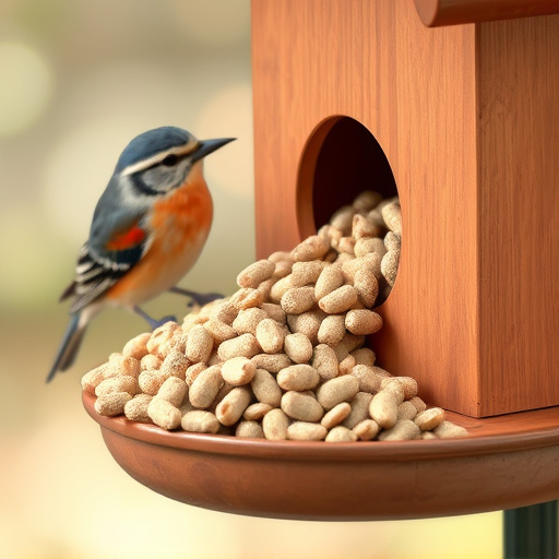 Suet pellets poured into bird feeder