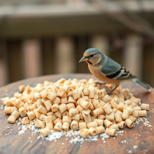 Suet pellets scattered on bird table