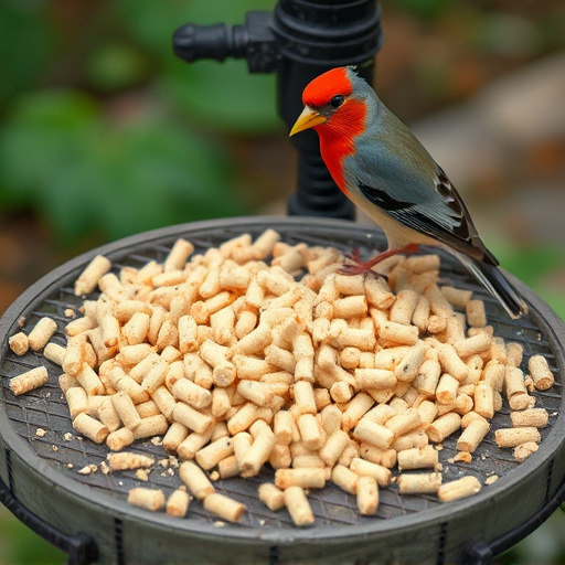 Suet pellets scattered on bird table