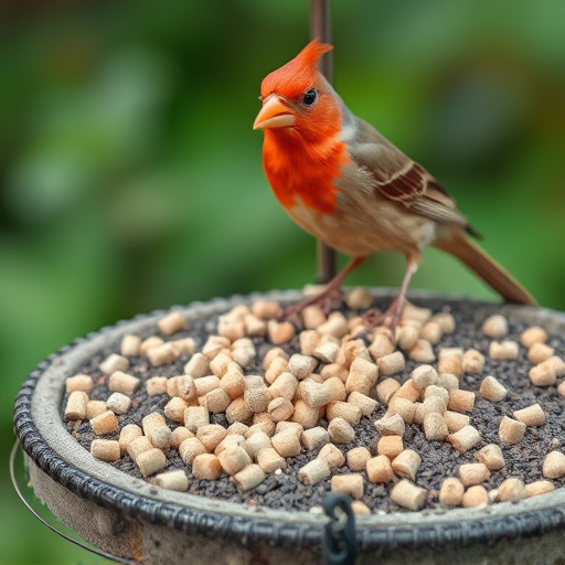 Suet pellets scattered on bird table