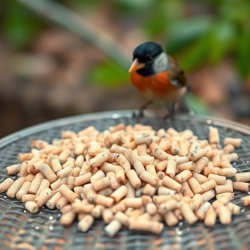 Suet pellets scattered on bird table