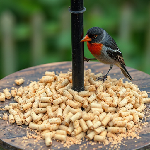 Suet pellets scattered on bird table