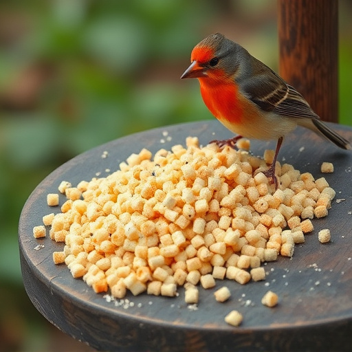 Suet pellets scattered on bird table