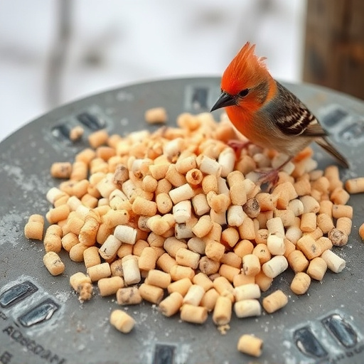 Suet pellets scattered on bird table