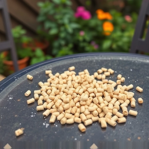 Suet pellets scattered on garden table
