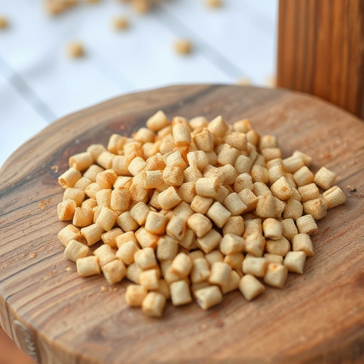 Suet pellets scattered on wooden bird table