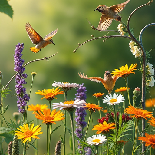Summer flowers with birds nearby