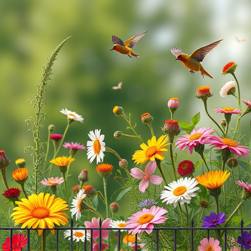 Summer flowers with birds nearby
