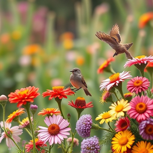 Summer flowers with birds nearby
