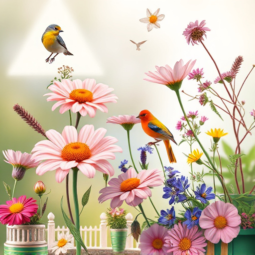 Summer flowers with birds nearby